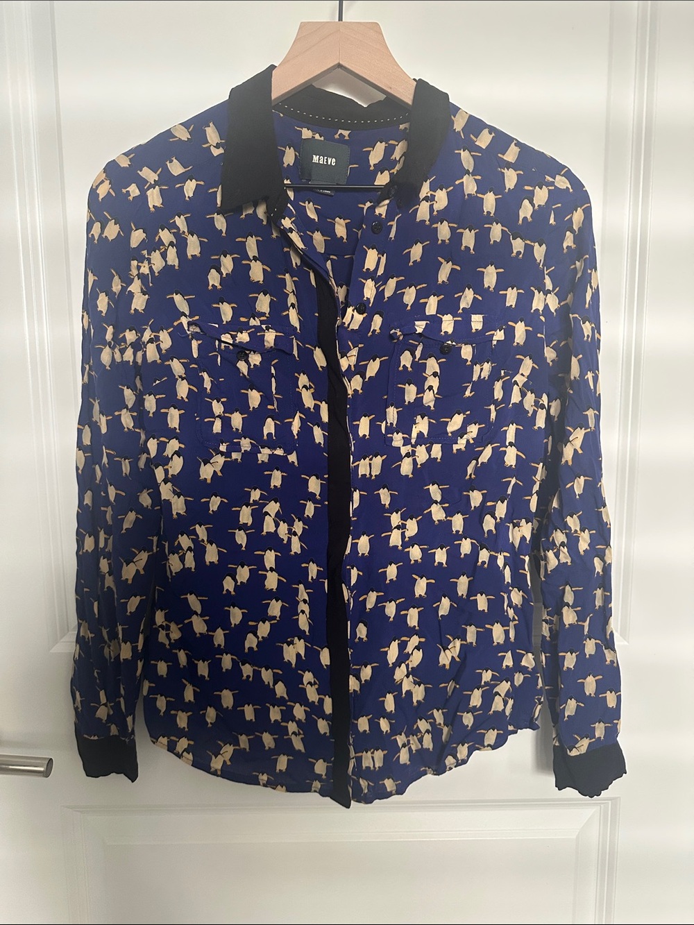 Anthropologie Maeve - Penguin Print Button-Front Blouse